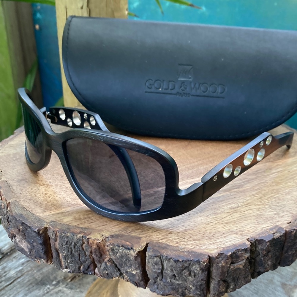Gold and Wood Sunglasses handcrafted in Luxembourg style Moon TA size 58/18/13